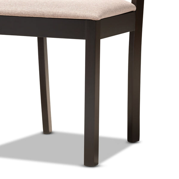 Baxton Studio Baxton Studio Carlin Contemporary Round Dining Set with Upholstered Chairs and Dark Wood Finish 5-PC Carlin-Sand/Dark Brown-5PC Dining Set