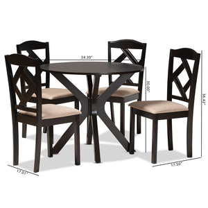 Baxton Studio Baxton Studio Carlin Contemporary Round Dining Set with Upholstered Chairs and Dark Wood Finish 5-PC Carlin-Sand/Dark Brown-5PC Dining Set