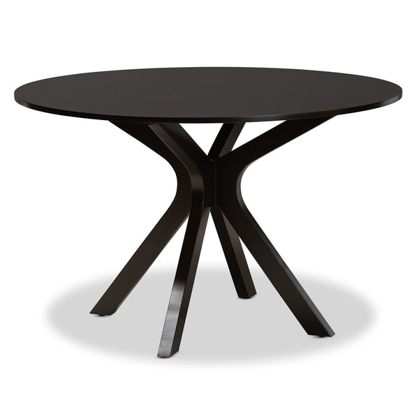 Baxton Studio Baxton Studio Carlin Contemporary Round Dining Set with Upholstered Chairs and Dark Wood Finish 7-PC Carlin-Sand/Dark Brown-7PC Dining Set