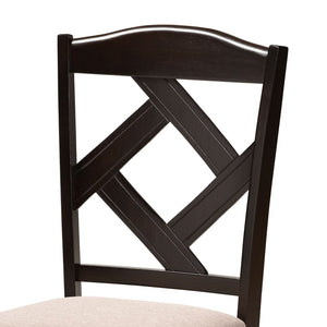 Baxton Studio Baxton Studio Carlin Contemporary Round Dining Set with Upholstered Chairs and Dark Wood Finish 7-PC Carlin-Sand/Dark Brown-7PC Dining Set