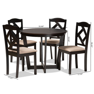 Baxton Studio Baxton Morigan 5-Piece Modern Dining Set with Circular Table & Upholstered Chairs for Stylish Dining Morigan-Sand/Dark Brown-5PC Dining Set