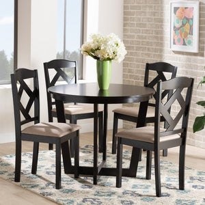 Baxton Studio Baxton Morigan 5-Piece Modern Dining Set with Circular Table & Upholstered Chairs for Stylish Dining Morigan-Sand/Dark Brown-5PC Dining Set