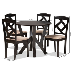 Baxton Studio Baxton Studio Riona 5-Piece Modern Dining Set with Upholstered Chairs and Space-Saving Round Table Riona-Sand/Dark Brown-5PC Dining Set