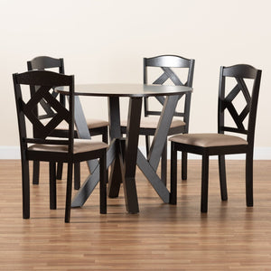 Baxton Studio Baxton Studio Riona 5-Piece Modern Dining Set with Upholstered Chairs and Space-Saving Round Table Riona-Sand/Dark Brown-5PC Dining Set