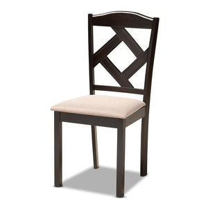 Baxton Studio Baxton Quinlan Modern 5-Piece Dining Set with Round Table & Upholstered Chairs for Compact Spaces Quinlan-Dark Brown/Sand-5PC Dining Set