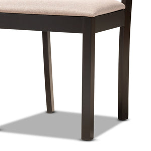 Baxton Studio Baxton Quinlan Modern 5-Piece Dining Set with Round Table & Upholstered Chairs for Compact Spaces Quinlan-Dark Brown/Sand-5PC Dining Set
