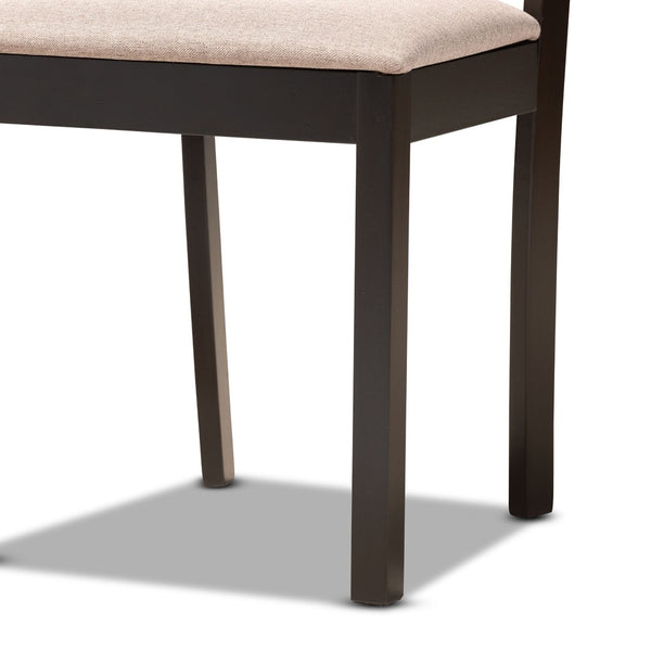 Baxton Studio Baxton Quinlan Modern 5-Piece Dining Set with Round Table & Upholstered Chairs for Compact Spaces Quinlan-Dark Brown/Sand-5PC Dining Set