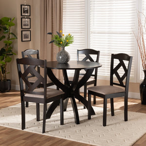 Baxton Studio Baxton Quinlan Modern 5-Piece Dining Set with Round Table & Upholstered Chairs for Compact Spaces Quinlan-Dark Brown/Sand-5PC Dining Set