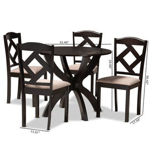 Baxton Studio Baxton Quinlan Modern 5-Piece Dining Set with Round Table & Upholstered Chairs for Compact Spaces Quinlan-Dark Brown/Sand-5PC Dining Set