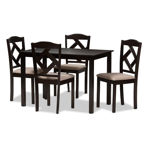 Baxton Studio Baxton Studio Ruth Modern 5-Piece Compact Dining Set with Beige Upholstered Chairs & Brown Table RH133C-Dark Brown/Sand Dining Set