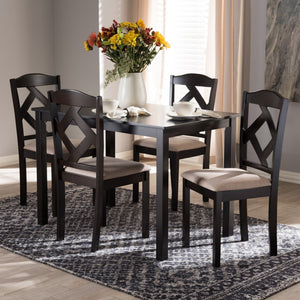 Baxton Studio Baxton Studio Ruth Modern 5-Piece Compact Dining Set with Beige Upholstered Chairs & Brown Table RH133C-Dark Brown/Sand Dining Set