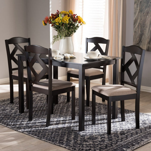 Baxton Studio Baxton Studio Ruth Modern 5-Piece Compact Dining Set with Beige Upholstered Chairs & Brown Table RH133C-Dark Brown/Sand Dining Set