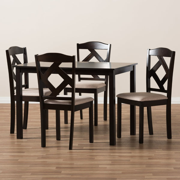 Baxton Studio Baxton Studio Ruth Modern 5-Piece Compact Dining Set with Beige Upholstered Chairs & Brown Table RH133C-Dark Brown/Sand Dining Set
