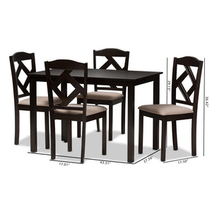 Baxton Studio Baxton Studio Ruth Modern 5-Piece Compact Dining Set with Beige Upholstered Chairs & Brown Table RH133C-Dark Brown/Sand Dining Set