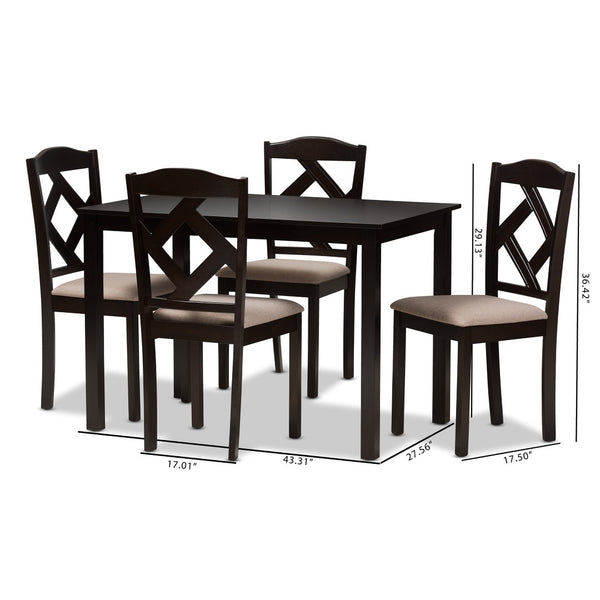 Baxton Studio Baxton Studio Ruth Modern 5-Piece Compact Dining Set with Beige Upholstered Chairs & Brown Table RH133C-Dark Brown/Sand Dining Set