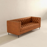 English Elm Ashcroft Furniture - Evelyn Mid Century Modern Cognac Leather Luxury Chesterfield Sofa