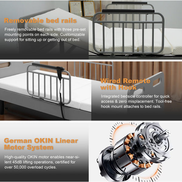 English Elm Electric Lift Bed with OKIN Motor, Memory Foam Mattress, Quiet 50,000-Cycle Frame, Fall-Safe Rails Gray,White W2699S00062