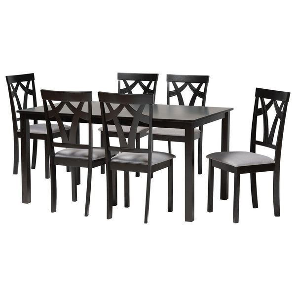 Baxton Studio Baxton Studio Sylvia 7-Piece Modern Dining Set with Grey Upholstered Chairs & Dark Brown Table RH146C-Grey/Dark Brown-7PC Dining Set