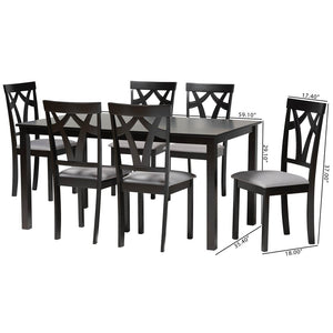 Baxton Studio Baxton Studio Sylvia 7-Piece Modern Dining Set with Grey Upholstered Chairs & Dark Brown Table RH146C-Grey/Dark Brown-7PC Dining Set