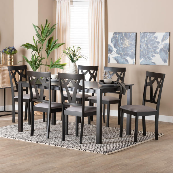 Baxton Studio Baxton Studio Sylvia 7-Piece Modern Dining Set with Grey Upholstered Chairs & Dark Brown Table RH146C-Grey/Dark Brown-7PC Dining Set