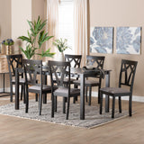 Baxton Studio Sylvia Modern Grey Fabric and Dark Brown Finished Wood 7-Piece Dining Set