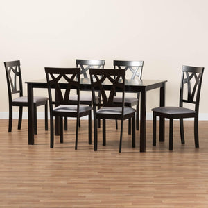 Baxton Studio Baxton Studio Sylvia 7-Piece Modern Dining Set with Grey Upholstered Chairs & Dark Brown Table RH146C-Grey/Dark Brown-7PC Dining Set