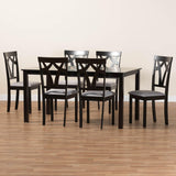 Baxton Studio Sylvia Modern Grey Fabric and Dark Brown Finished Wood 7-Piece Dining Set