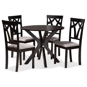 Baxton Studio Baxton Studio Luise 5-Piece Dining Set - Modern Grey Upholstered Chairs & Round Table for Stylish Dining Luise-Grey/Dark Brown-5PC Dining Set