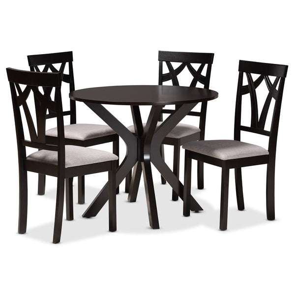 Baxton Studio Baxton Studio Luise 5-Piece Dining Set - Modern Grey Upholstered Chairs & Round Table for Stylish Dining Luise-Grey/Dark Brown-5PC Dining Set