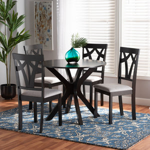 Baxton Studio Baxton Studio Luise 5-Piece Dining Set - Modern Grey Upholstered Chairs & Round Table for Stylish Dining Luise-Grey/Dark Brown-5PC Dining Set