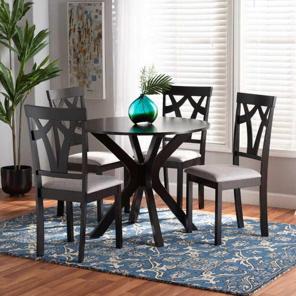 Baxton Studio Baxton Studio Luise 5-Piece Dining Set - Modern Grey Upholstered Chairs & Round Table for Stylish Dining Luise-Grey/Dark Brown-5PC Dining Set