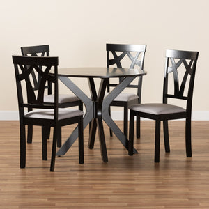 Baxton Studio Baxton Studio Luise 5-Piece Dining Set - Modern Grey Upholstered Chairs & Round Table for Stylish Dining Luise-Grey/Dark Brown-5PC Dining Set
