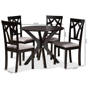 Baxton Studio Baxton Studio Luise 5-Piece Dining Set - Modern Grey Upholstered Chairs & Round Table for Stylish Dining Luise-Grey/Dark Brown-5PC Dining Set