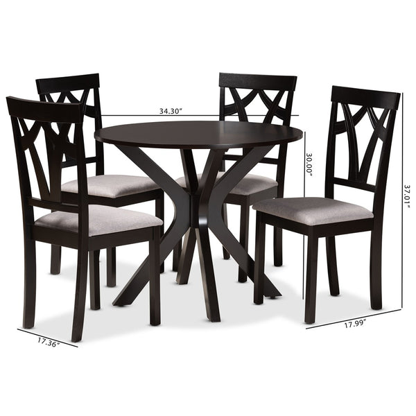 Baxton Studio Baxton Studio Luise 5-Piece Dining Set - Modern Grey Upholstered Chairs & Round Table for Stylish Dining Luise-Grey/Dark Brown-5PC Dining Set