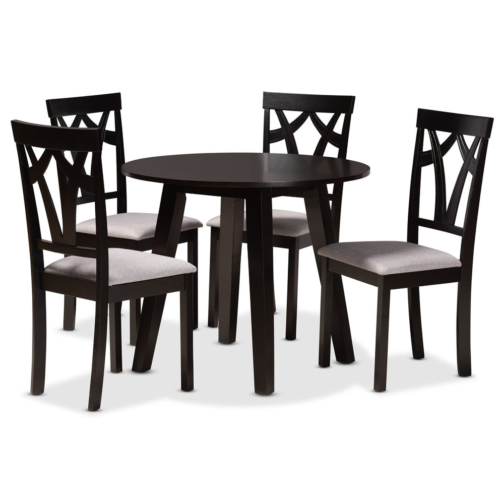 Baxton Studio Baxton Studio Derya Modern 5-Piece Dining Set with Grey Upholstered Chairs & Circular Table for 4 Derya-Grey/Dark Brown-5PC Dining Set