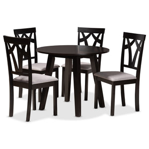 Baxton Studio Baxton Studio Derya Modern 5-Piece Dining Set with Grey Upholstered Chairs & Circular Table for 4 Derya-Grey/Dark Brown-5PC Dining Set