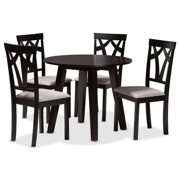 Baxton Studio Baxton Studio Derya Modern 5-Piece Dining Set with Grey Upholstered Chairs & Circular Table for 4 Derya-Grey/Dark Brown-5PC Dining Set