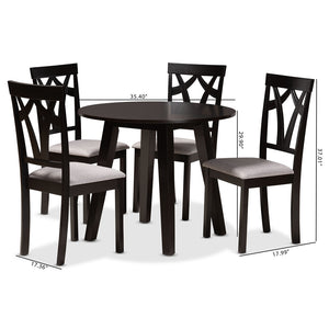 Baxton Studio Baxton Studio Derya Modern 5-Piece Dining Set with Grey Upholstered Chairs & Circular Table for 4 Derya-Grey/Dark Brown-5PC Dining Set