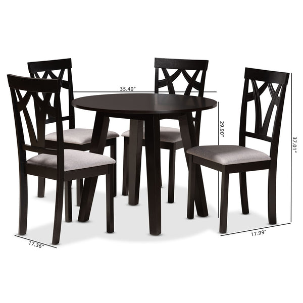 Baxton Studio Baxton Studio Derya Modern 5-Piece Dining Set with Grey Upholstered Chairs & Circular Table for 4 Derya-Grey/Dark Brown-5PC Dining Set