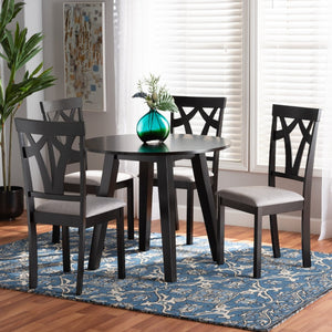 Baxton Studio Baxton Studio Derya Modern 5-Piece Dining Set with Grey Upholstered Chairs & Circular Table for 4 Derya-Grey/Dark Brown-5PC Dining Set