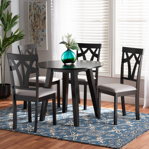 Baxton Studio Baxton Studio Derya Modern 5-Piece Dining Set with Grey Upholstered Chairs & Circular Table for 4 Derya-Grey/Dark Brown-5PC Dining Set