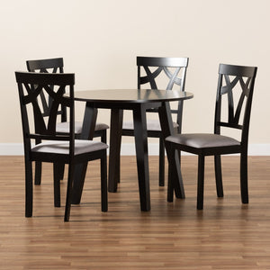 Baxton Studio Baxton Studio Derya Modern 5-Piece Dining Set with Grey Upholstered Chairs & Circular Table for 4 Derya-Grey/Dark Brown-5PC Dining Set