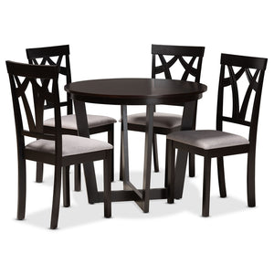 Baxton Studio Baxton Telma Modern 5-Piece Dining Set - Grey Upholstered Chairs & Round Dark Brown Table Design Telma-Grey/Dark Brown-5PC Dining Set