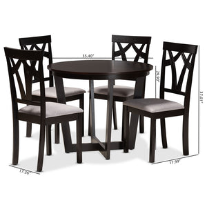 Baxton Studio Baxton Telma Modern 5-Piece Dining Set - Grey Upholstered Chairs & Round Dark Brown Table Design Telma-Grey/Dark Brown-5PC Dining Set