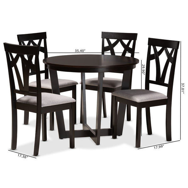 Baxton Studio Baxton Telma Modern 5-Piece Dining Set - Grey Upholstered Chairs & Round Dark Brown Table Design Telma-Grey/Dark Brown-5PC Dining Set