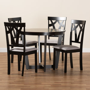 Baxton Studio Baxton Telma Modern 5-Piece Dining Set - Grey Upholstered Chairs & Round Dark Brown Table Design Telma-Grey/Dark Brown-5PC Dining Set
