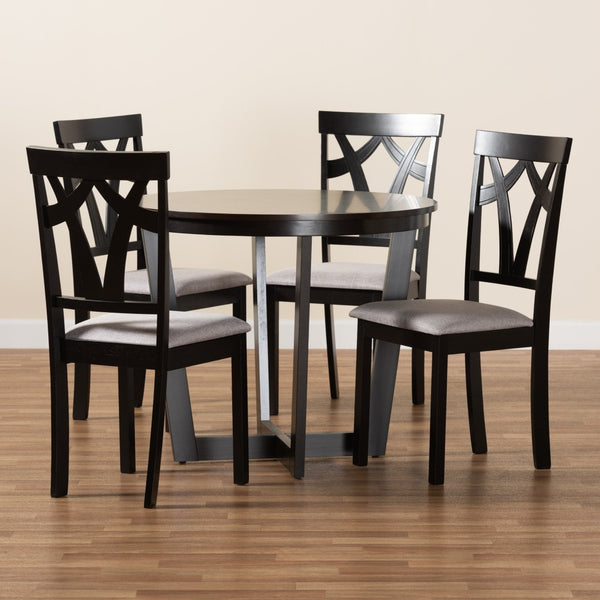 Baxton Studio Baxton Telma Modern 5-Piece Dining Set - Grey Upholstered Chairs & Round Dark Brown Table Design Telma-Grey/Dark Brown-5PC Dining Set
