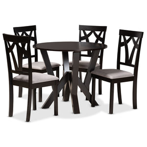 Baxton Studio Baxton Studio Branca 5-Piece Dining Set: Modern Grey Upholstered Chairs & Elegant Circular Table Branca-Grey/Dark Brown-5PC Dining Set