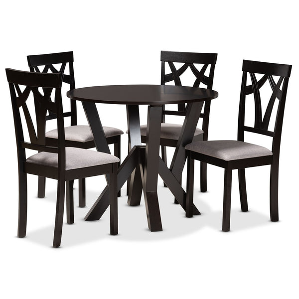 Baxton Studio Baxton Studio Branca 5-Piece Dining Set: Modern Grey Upholstered Chairs & Elegant Circular Table Branca-Grey/Dark Brown-5PC Dining Set