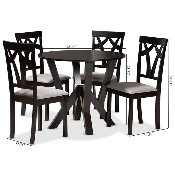 Baxton Studio Baxton Studio Branca 5-Piece Dining Set: Modern Grey Upholstered Chairs & Elegant Circular Table Branca-Grey/Dark Brown-5PC Dining Set